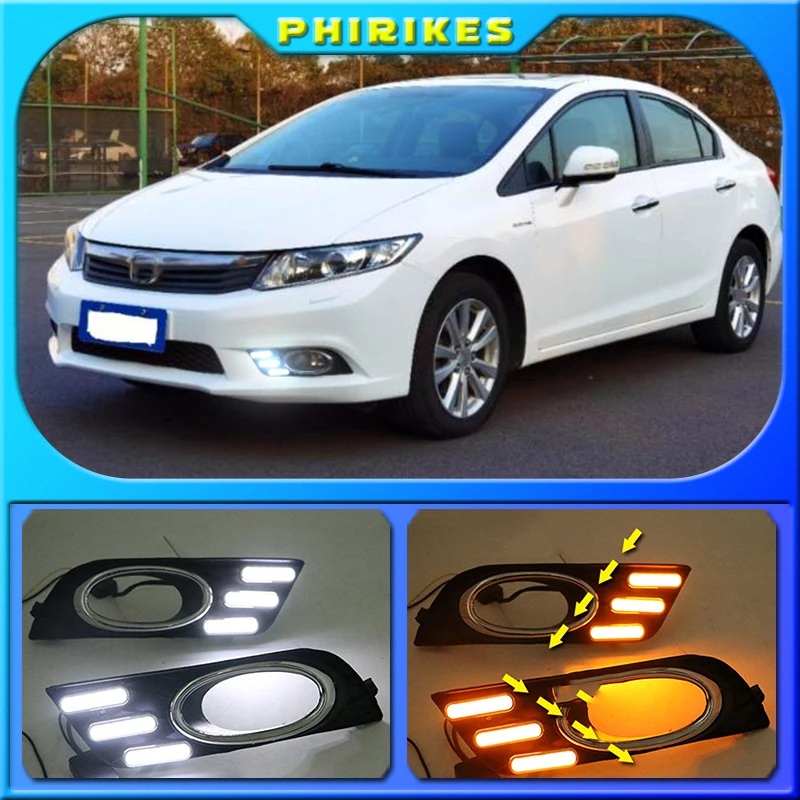 Car Special LED DRL Daytime Running Light Accessories with Fog Lamp Cover For Honda Civic 9th 2011 2012 2013  Relay 12V