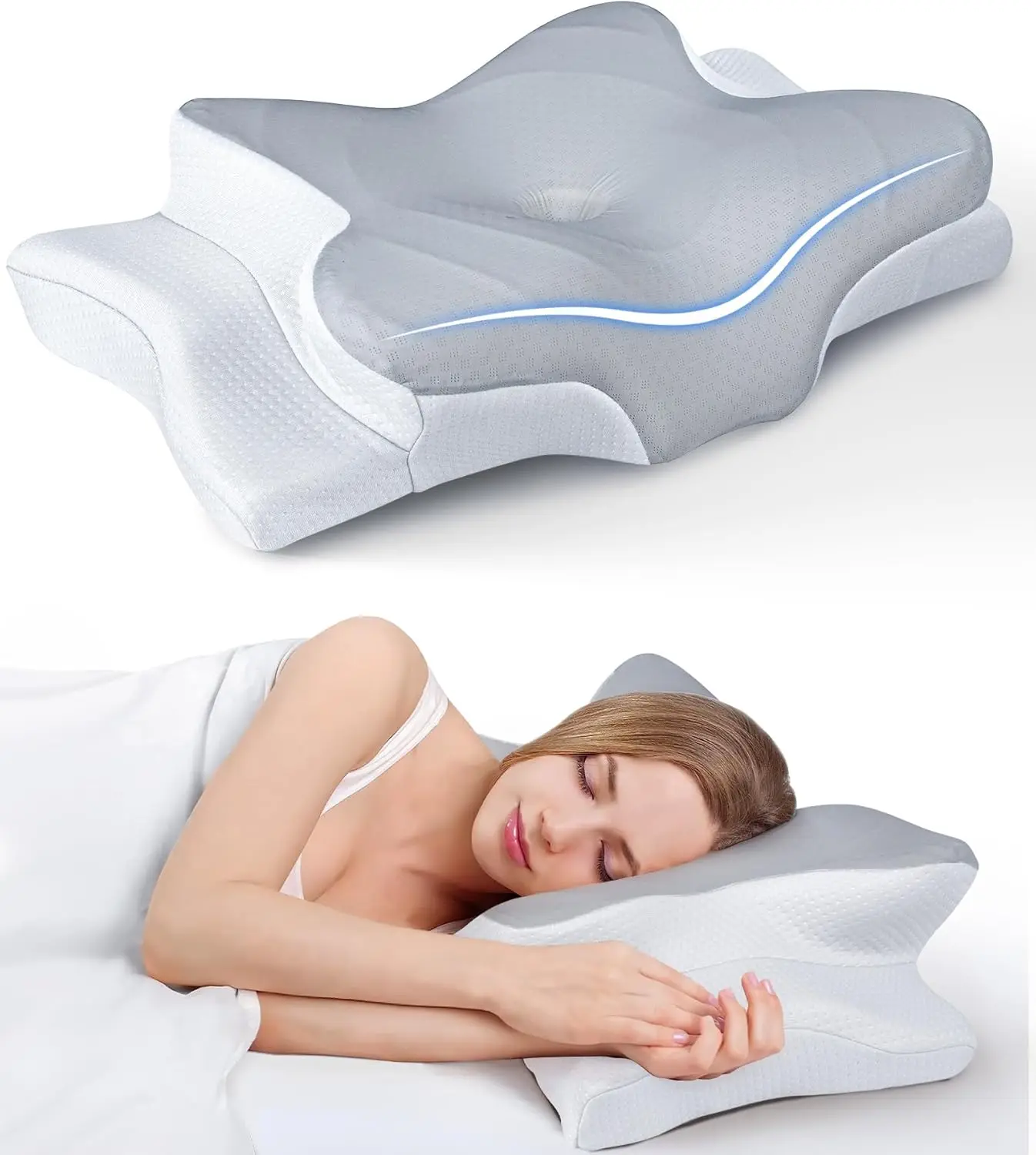 

Pain Relief Cooling Pillow for Neck Support, Adjustable Cervical Pillow Cozy Sleeping, Odorless Ergonomic Contour Memory Foam Pi