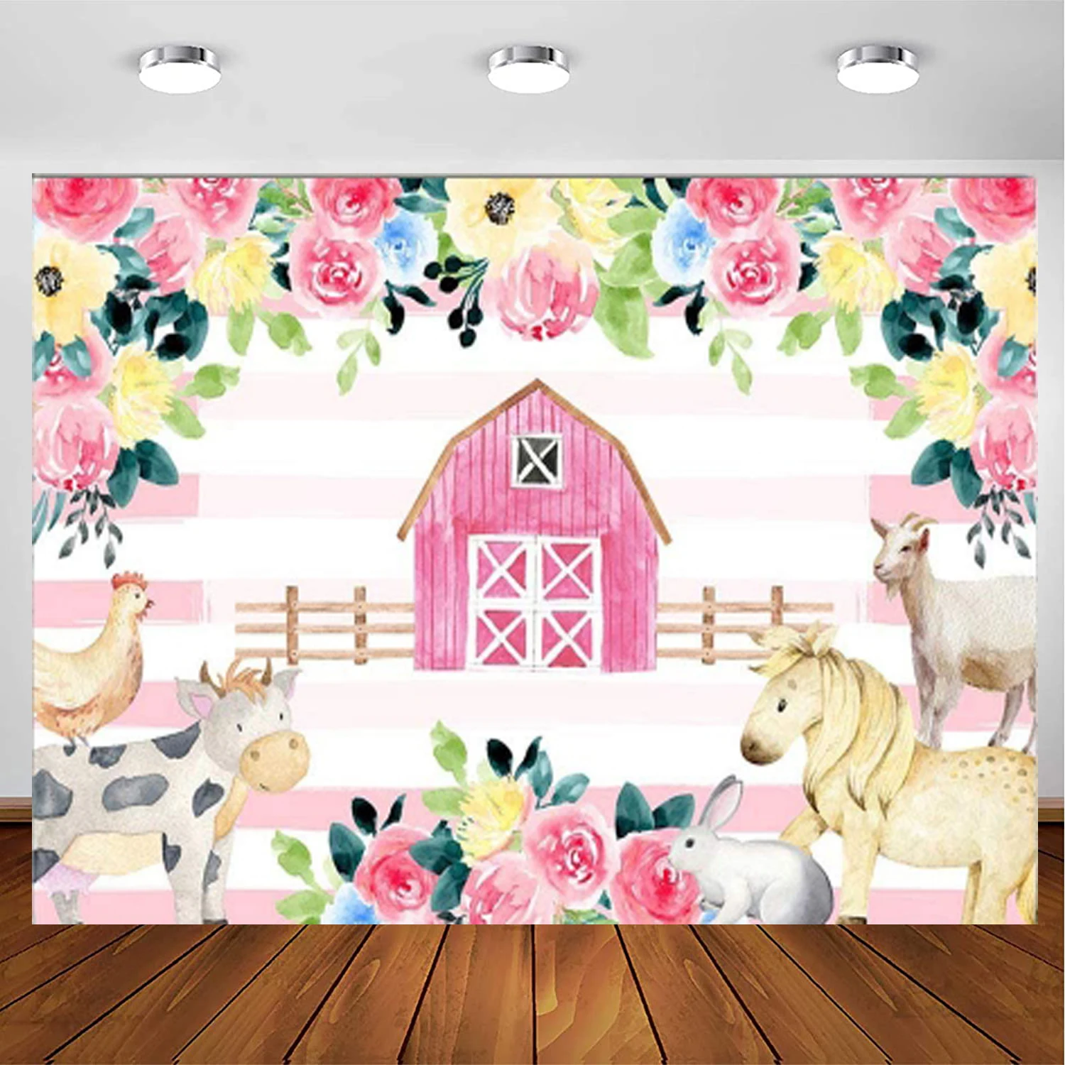 

Pink Farm Party Background Rustic Country Barnyard Animals Girl Birthday Baby Shower Party Decoration Photography Backdrop