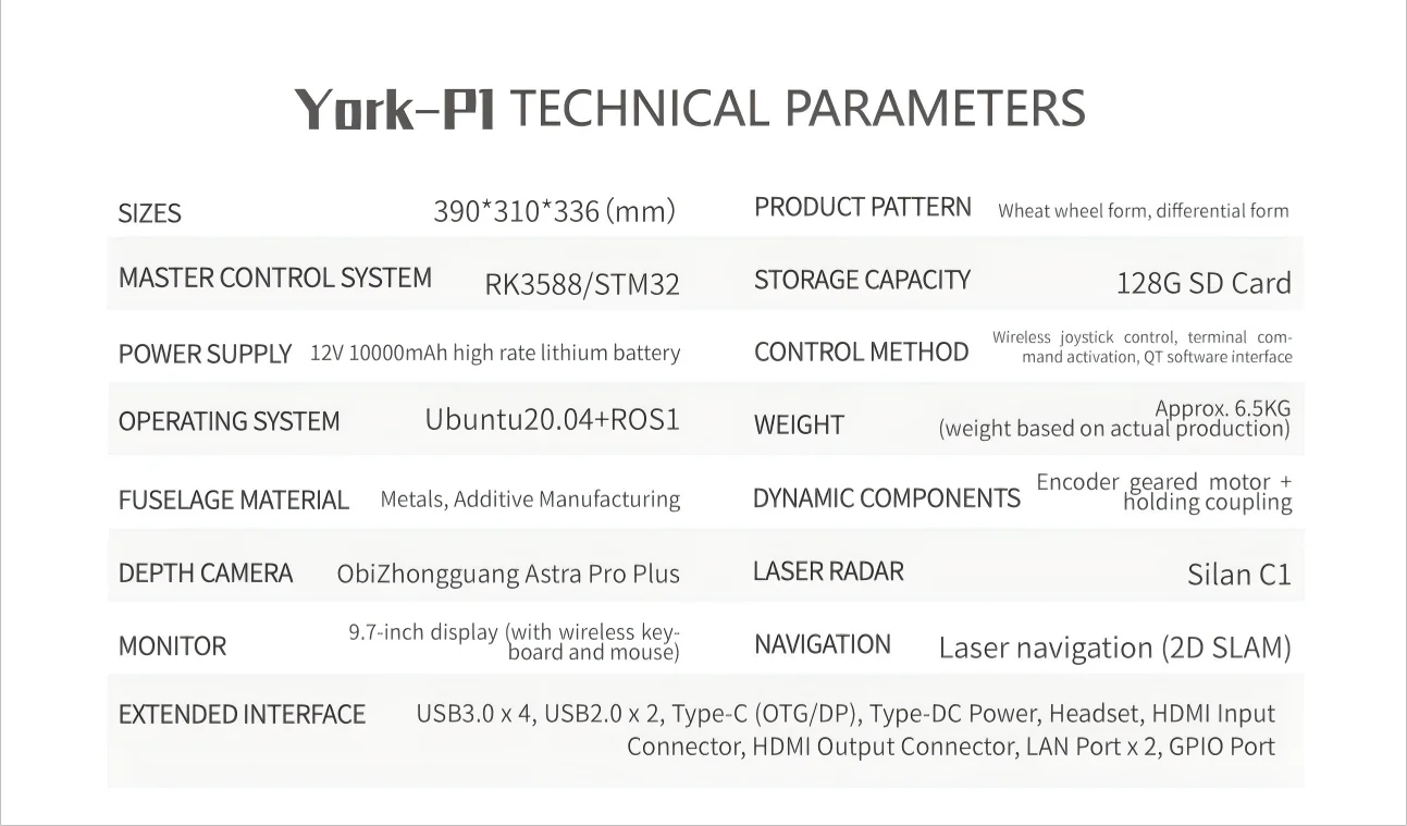 York-P1 All-in-One AI Mobile Robot with 3D Vision Navigation & Closed-Loop Control