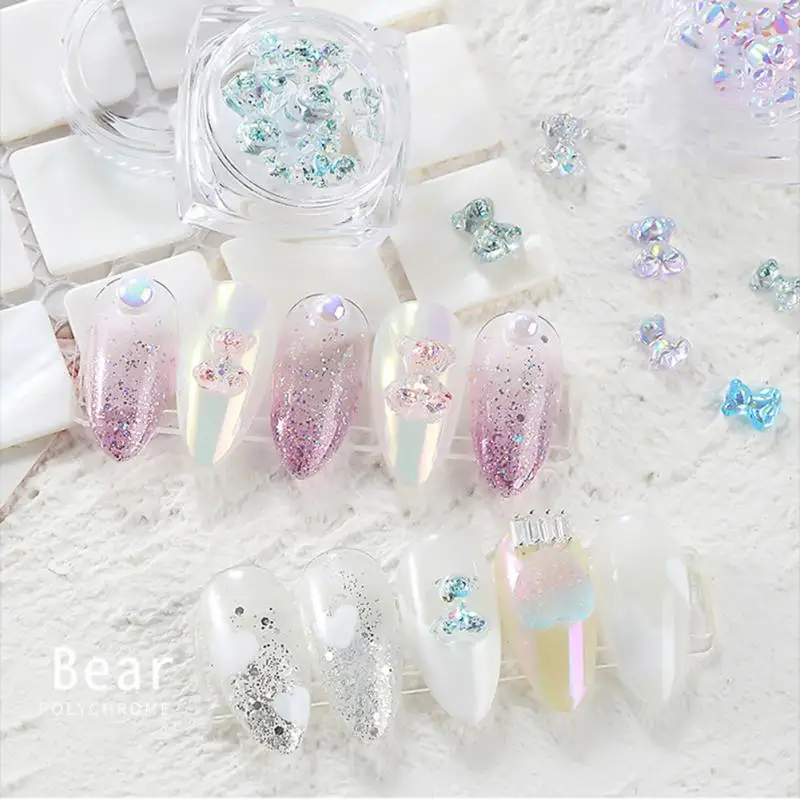 Cartoon Crystal Bear Nail Art Rhinestone Accessories Silicone Jelly Carved  Manicure Candy Color Bear Nail Art Decorations