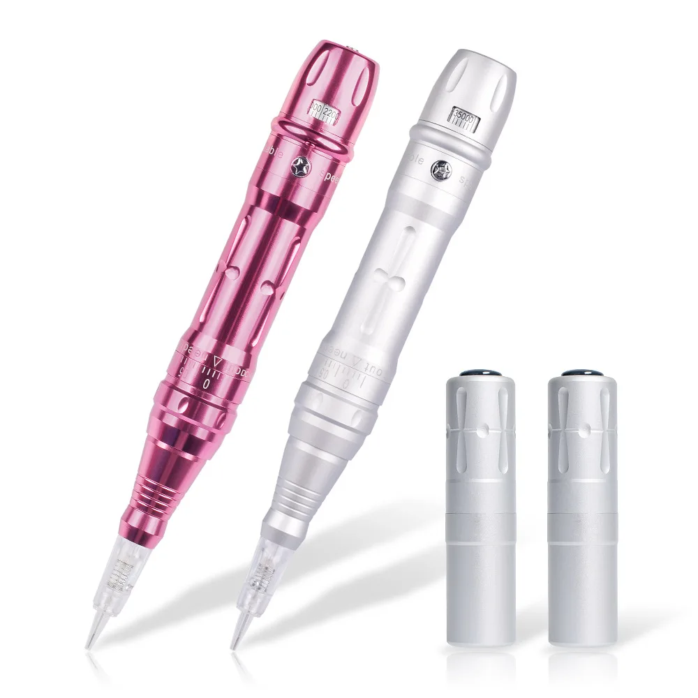 Pink / Silver Wireless Permanent Makeup Tattoo Machine Pen With Two Batteries