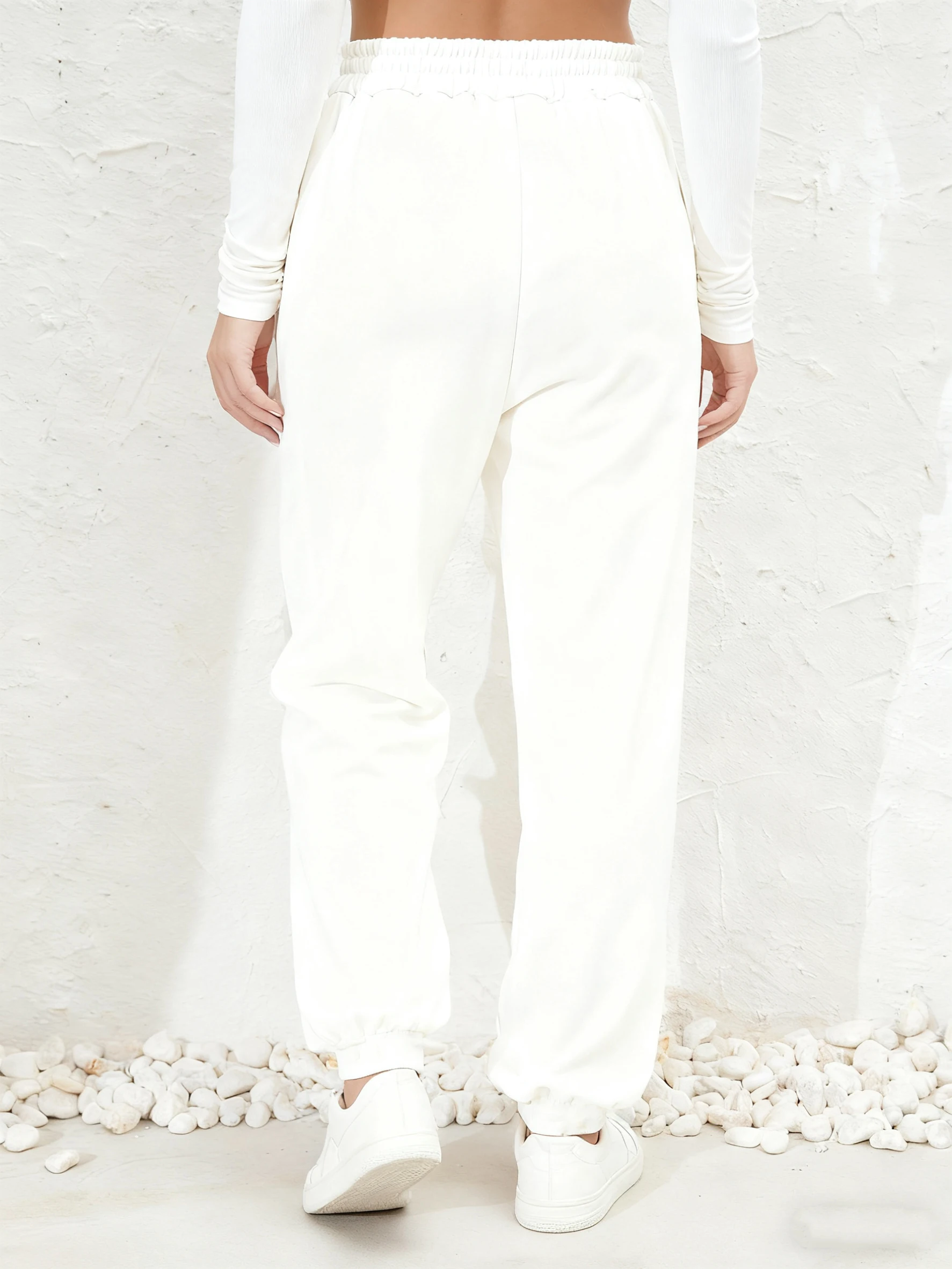 رسالة بسيطة J الطباعة Sweatpants النساء الشتاء السراويل الصوف الدافئة مرونة الخصر جيب بنطال رياضي الشارع امرأة رياضية #2