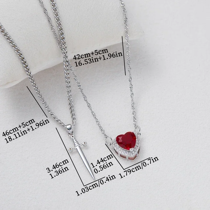 Creative Heart and Sword Couple Necklace Collarbone Chain Sword Necklace Fashion Accessories for Women Couple Gift Jewelry