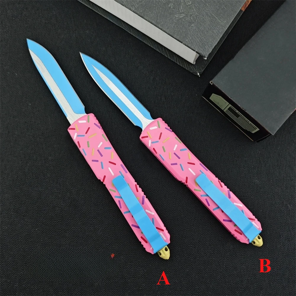 High Quality MICR Ultra Pink Donut Pocket Knife D2 Blade Aluminum Handle Assisted Hunting Knives Outdoor Camping Tactical Tools