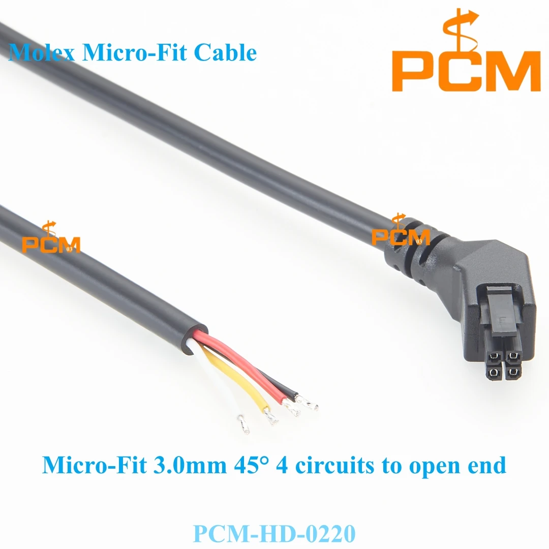 Micro-Fit 3.0 4 Pin Circuits 45° Angled Elbow Molex Female Connector to Pigtail Wire Dual Row Power Signal Cable Assembly