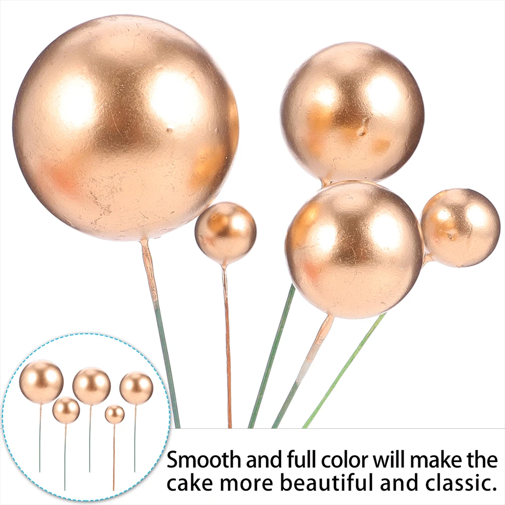 

Foam Ball Cake Toppers Dessert Inserts Cupcake Picks Gold Birthday Decoration Mini Balloon Shape for Cakes