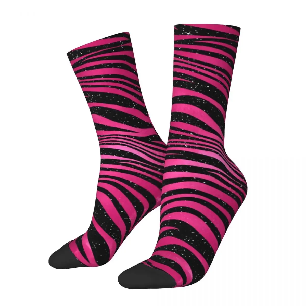 

Tiger Print Stockings Bright Pink and Black Stripes Design Vintage Socks Autumn Non-Slip Socks Women Skateboard Breathable Socks