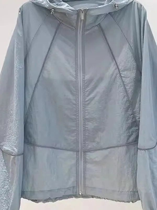 ملابس نسائية صيفية خفيفة الوزن فضفاضة قابلة للتنفس للحماية من الشمس، ملابس خارجية عصرية كاجوال بأكمام طويلة وسحاب