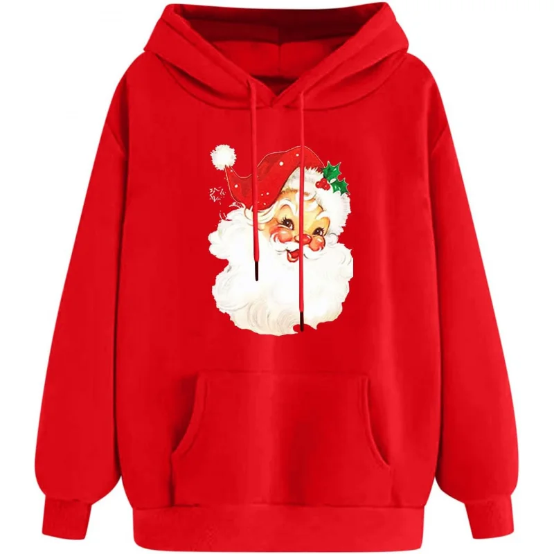 Christmas Retro Santa Claus Hoodie Round Neck Long Sleeve Hoodie