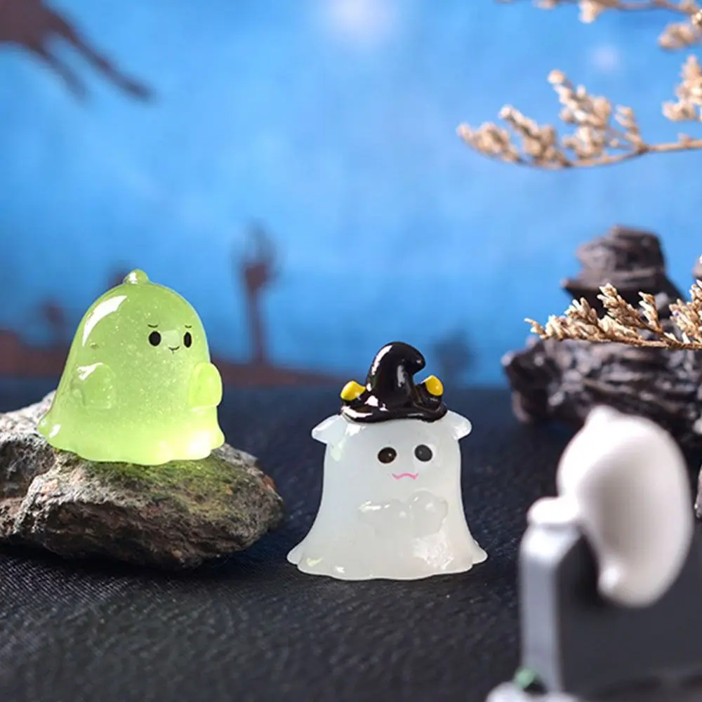 6Pcs Halloween Luminous Ghost Statue DIY Accessories Fairy Garden Ghost Animal Ornament Funny Ghost Pig Rabbit
