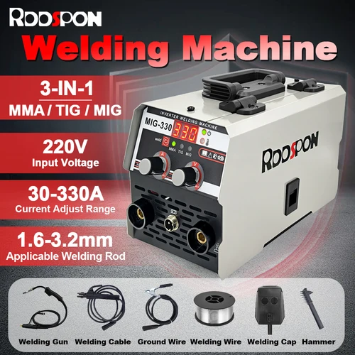 RDDSPON-máquina de soldadura semiautomática MIG TIG MMA 3 en 1, soldador inversor 330A con cable con núcleo fundente, soldadura de hierro sin Gas