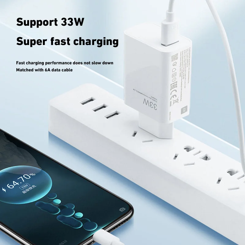 Xiaomi 33W Charger 6A Quick Charging QC 3.0 Fast Turbo Charge Mobile Phone Charger Adapter USB Type C Cable For Samsung Xiaomi