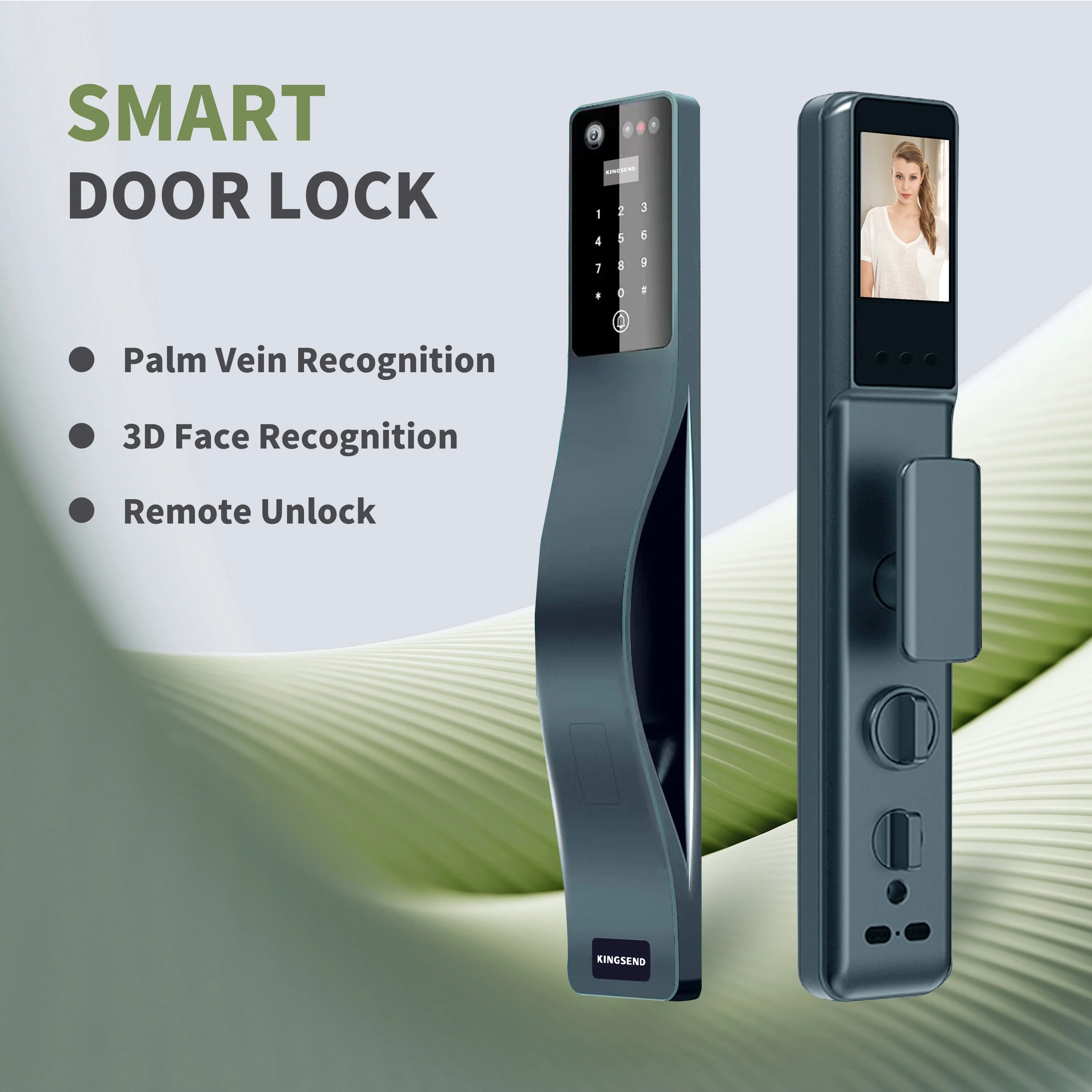 2024 New curve design professional version palm print intelligent door lock wifi and facial recognition active intercom