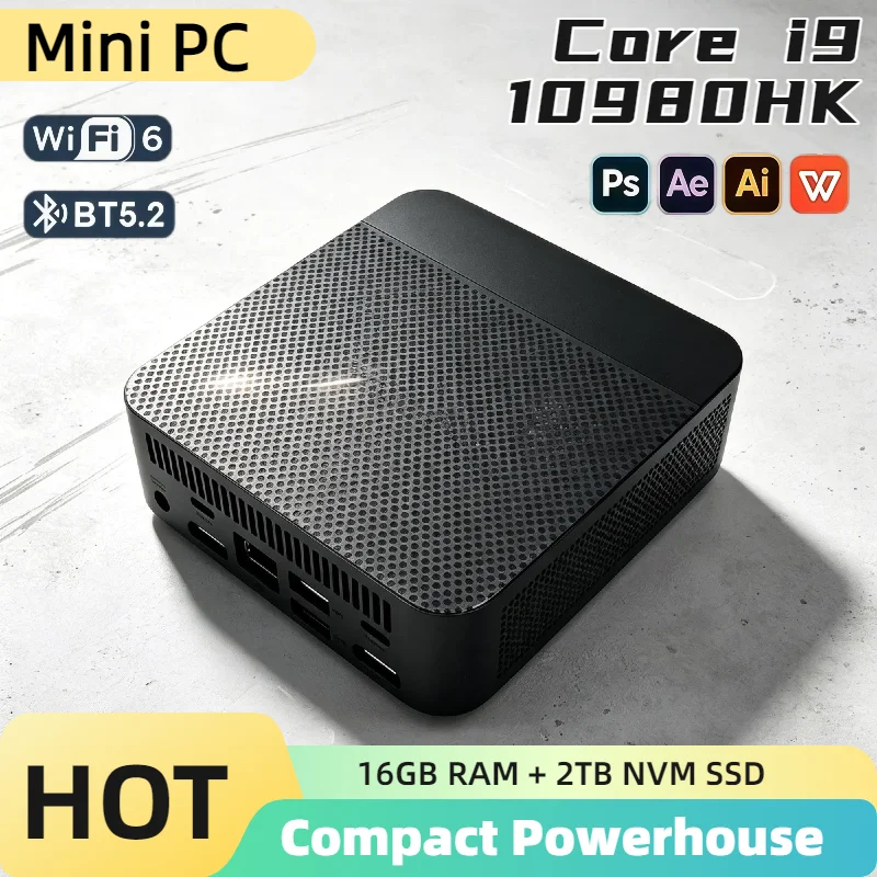 

Mini PC Intel Core i9 10980HK 16GB DDR4 M.2 NVMe SSD Triple 4K Output WiFi6 BT5.2 Silent Cooling Office Home Desktop Pro Max