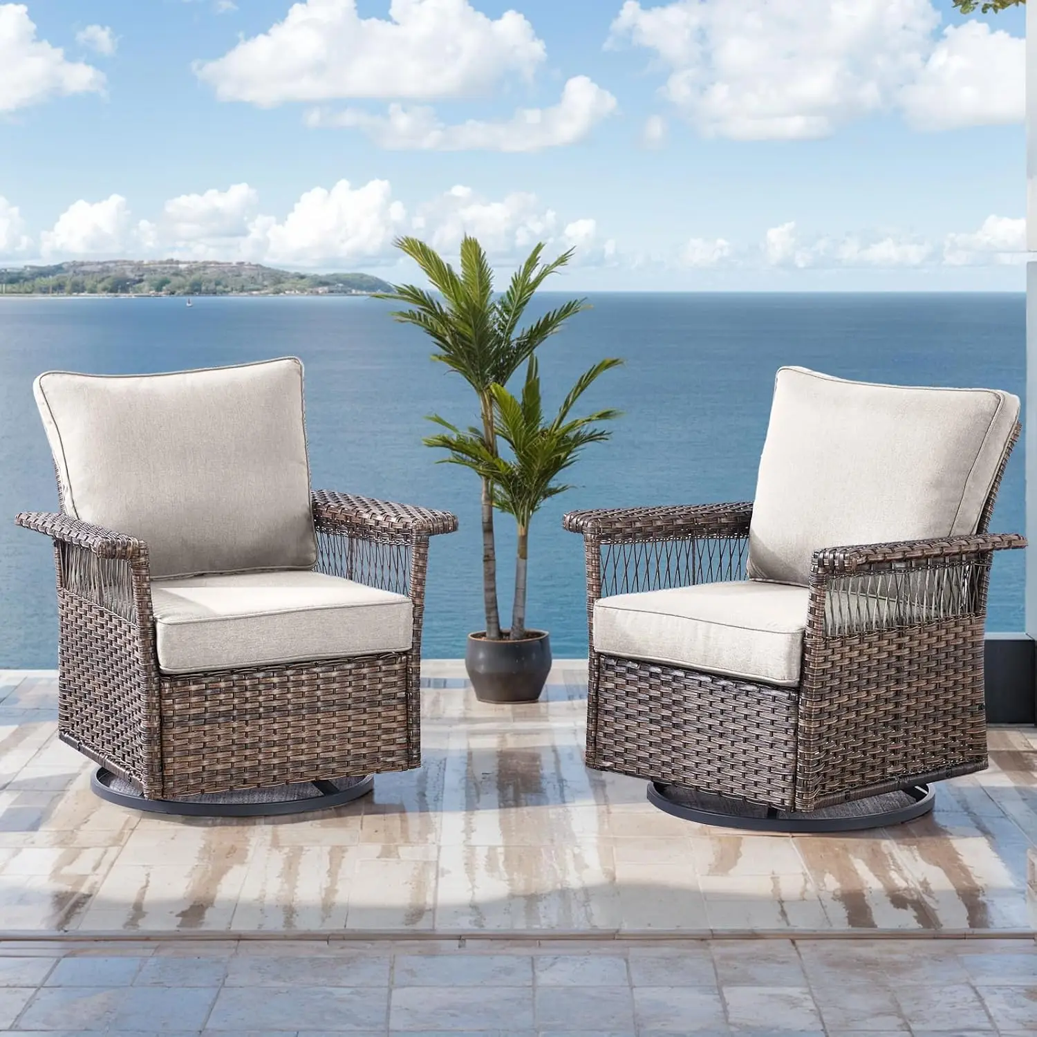 Outdoor Patio Rocking Swivel Chairs, Wicker Patio Furniture Chair Set, Rattan Glider Chair, All-Weather PE Wicker and Cushions