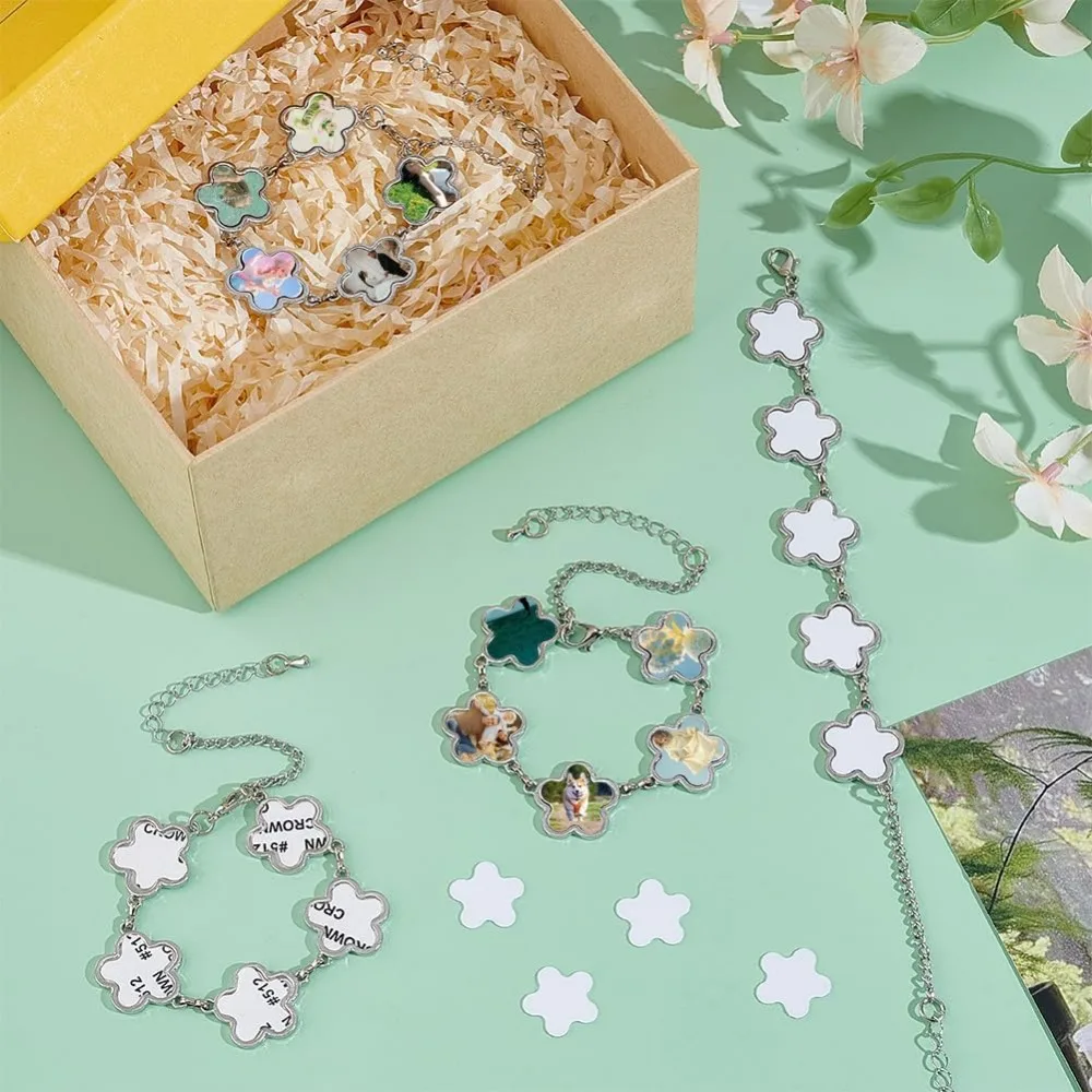 4 مجموعات أساور التسامي سوار نقل الحرارة مع صواني فارغة صور الحافة صينية سوار قابل للتعديل سوار التسامي