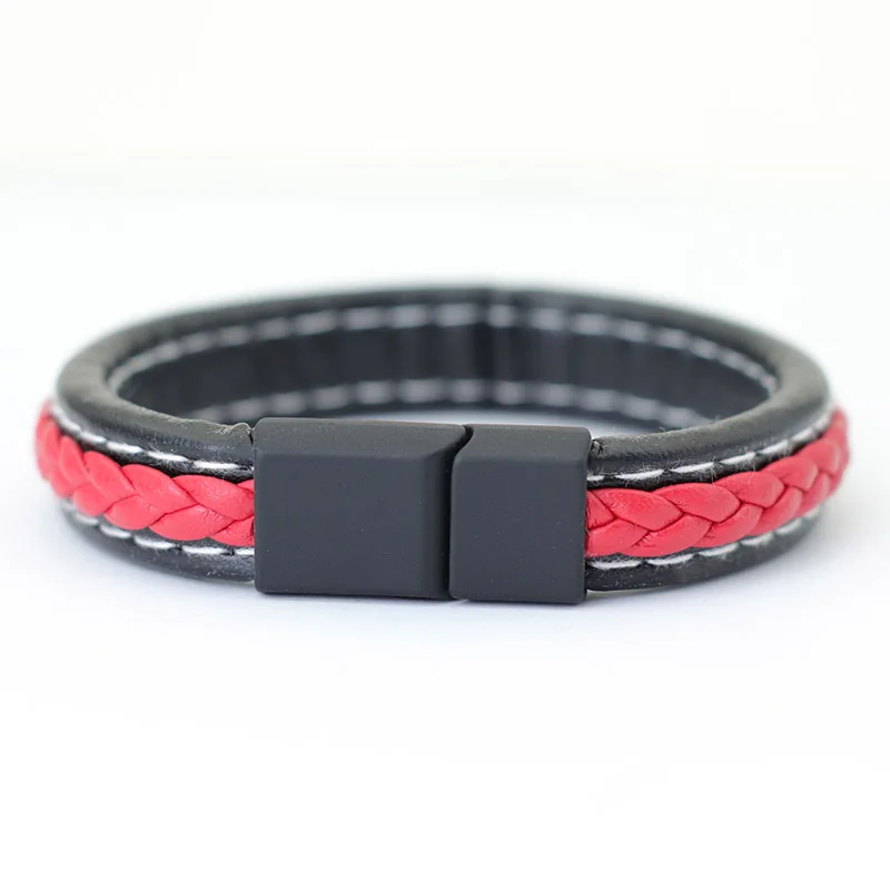 Trendy Leather Bracelet Men Hiphop Rock Bangles Homme Lucky Red Braclet Birthday Present For Boyfriend Accessories Pulseira