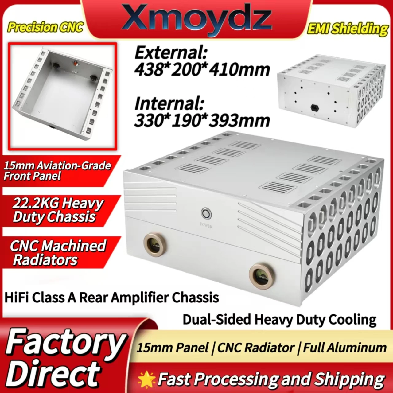 

Корпус для Hi-Fi усилителя DIY из алюминия, 438*200*410 мм, класс A, задняя панель с ЧПУ, усиленный, с охлаждением, внутренний размер 330*190*393 мм