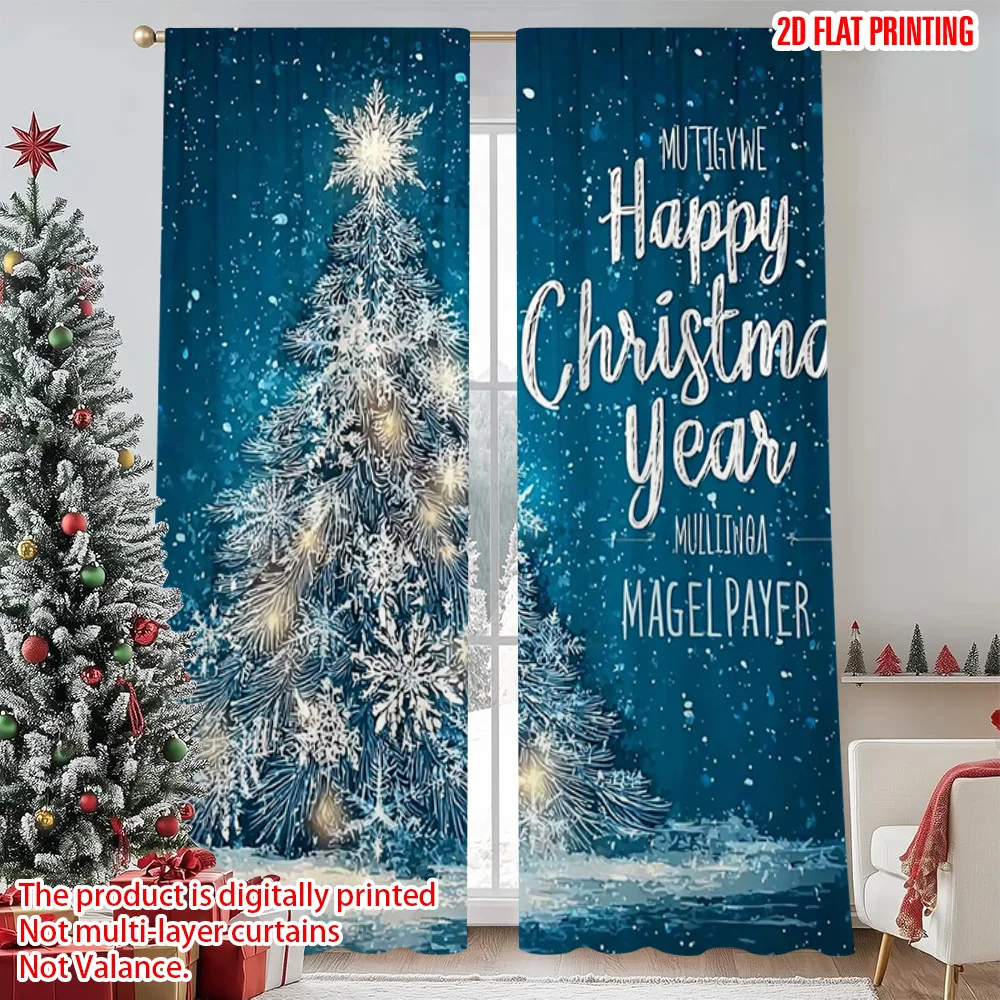 

2pcs 2D flat printing Christmas Drapes winter tree Fabric Without Electricity Party Decorations Perfect for aesthetic room decor