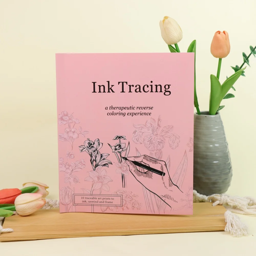Libro de Caligrafía para el Regreso a Clases |   Libro de Colorear Floral Invertido para Adultos, Regalo Terapéutico para Aliviar la Ansiedad para Profesores