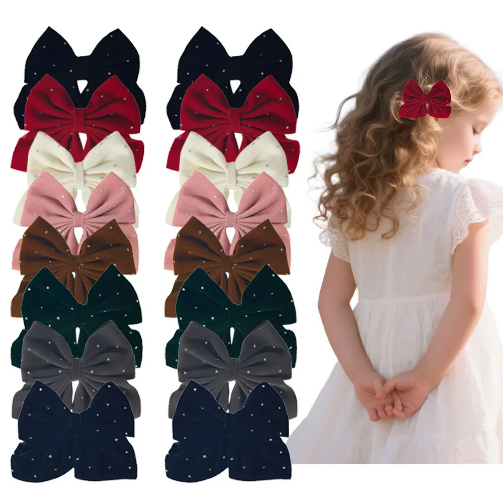 

2 шт./компл., тканевые бархатные ленты, бант, заколки для волос, сверкающий ромбовидный бант, зажимы в виде утконоса, челка, боковые зажимы, аксессуары для волос принцессы, новинка