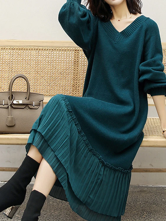 

plus Size Autumn Winter Lazy Sle Sweater Long Dr Slimming Versatile Knitted Base Coat Knee-Length One-Piece Dr