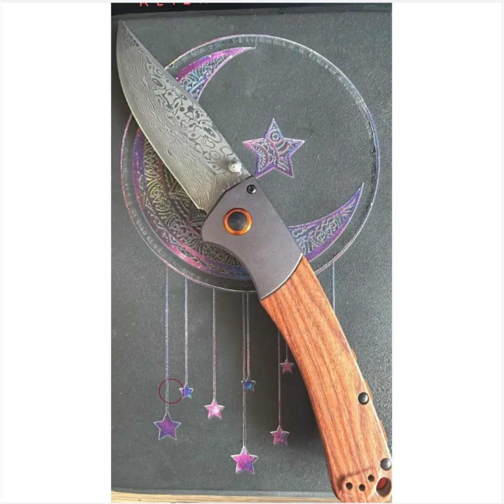 

High Hardness Damascus Steel BM 15080 Crooked River Folding Knife Wooden / G10 Handles Outdoor Camping Pocket Knives EDC Tool