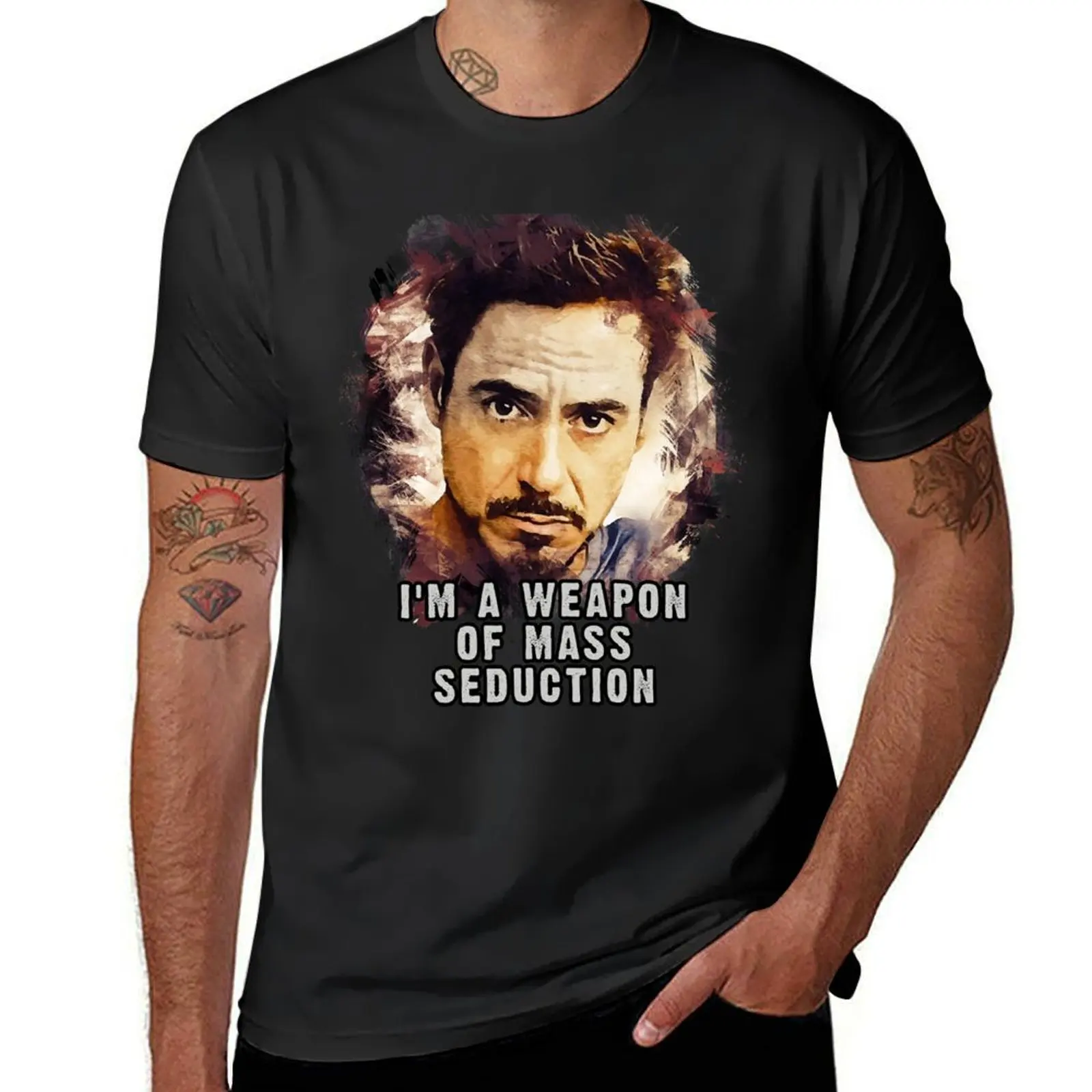 RDJ - Weapon of mass seduction T-Shirt plus size tops customs design your own sublime anime mens graphic t-shirts big and tall