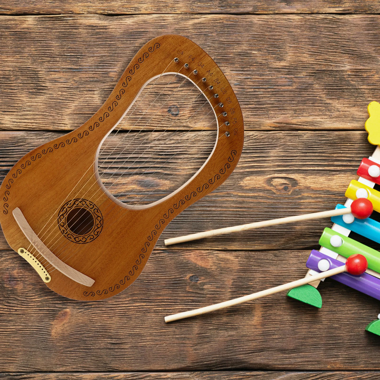 

1Set Retro Harp 10 String Wood Body String Instrument Extra Picks Included Gift Wood Lyre Harp Musical Instrument