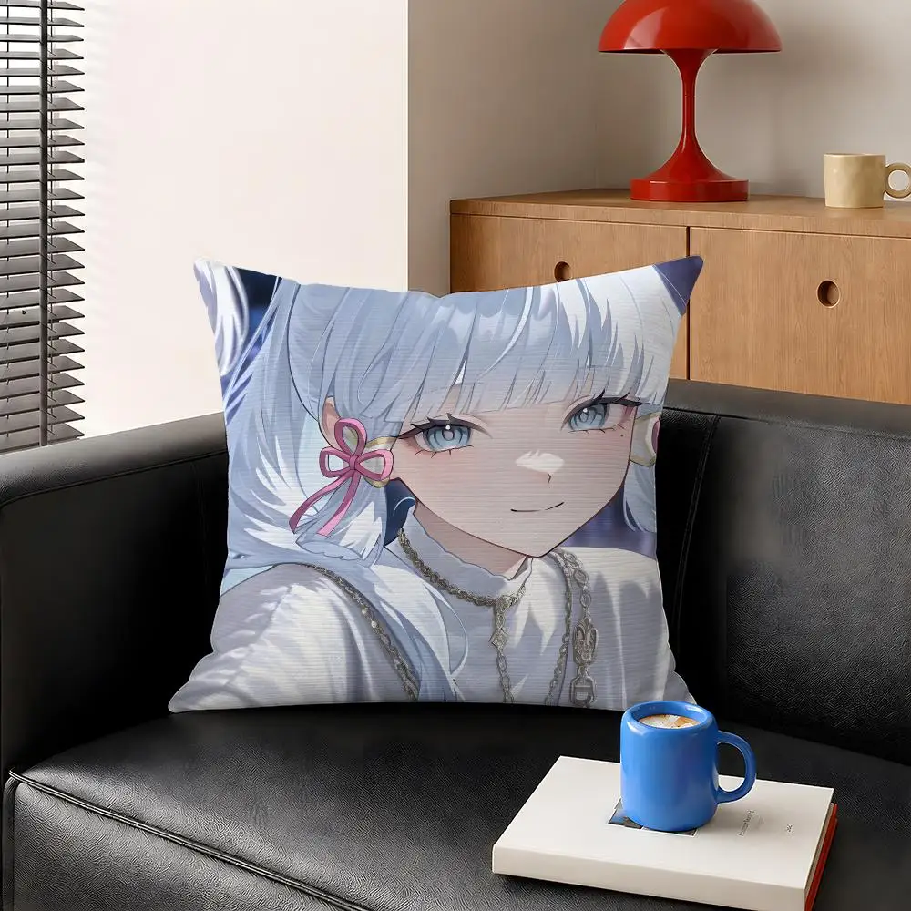 Game Kamisato Ayaka Genshin Impact Cushion Cover Decorative Pillowcase Soft Short Plush Cozy Durable Sofa Home Decor Items Gift