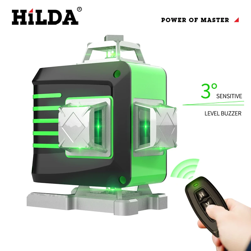 HILDA Laser Level 12/16 Lines 3d/4d Self-leveling 360 Horizontal And Vertical Cross Super Powerful Portable Green Laser