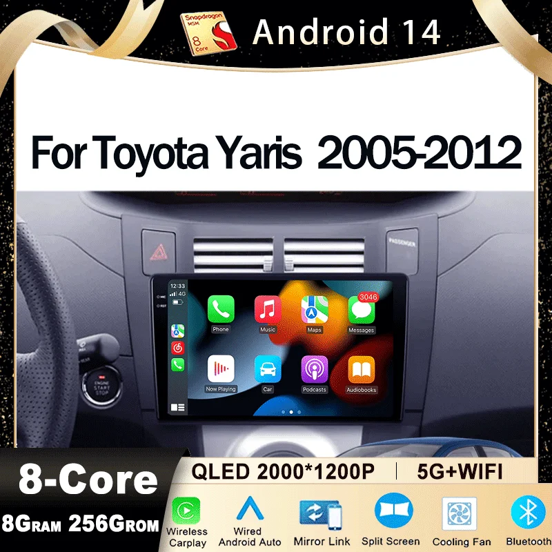 Android 14 Car Radio For Toyota Yaris 2005 - 2012 Multimedia Video Player GPS Navigation Stereo 4G WIFI Carplay Autoradio DSP BT