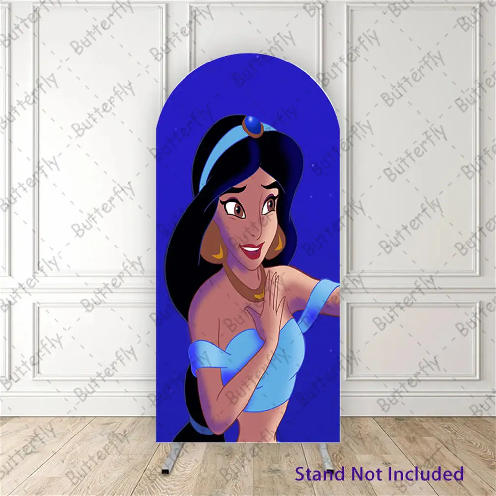 Jasmine Aladdin Cute Princess Disney Custom Purple Arch Photo Background Cover Girls Happy Birthday Party Background Decoration