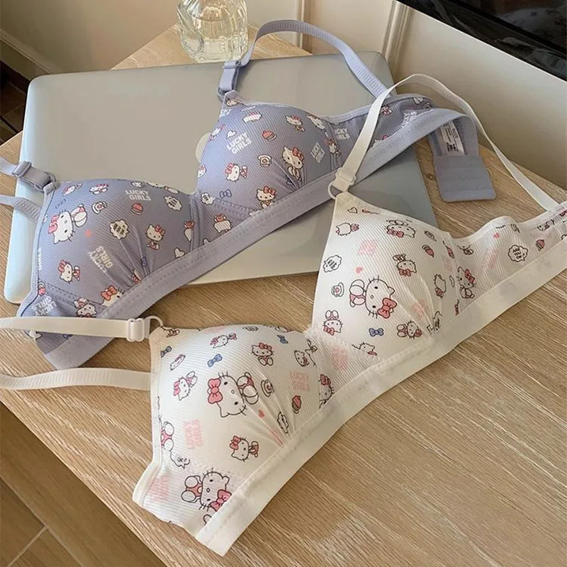 ملابس داخلية كارتونية هالو كيتي للنساء Kawaii للفتيات حمالة صدر مثيرة بدون سلك ملابس داخلية رافعة للطلاب حمالة صدر رياضية هدية قابلة للتنفس