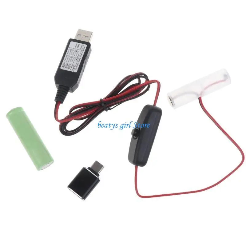 

C7AB Type C USB to 3V AA Dummy Battery w/ Switch for Remote Control Radio LED Light