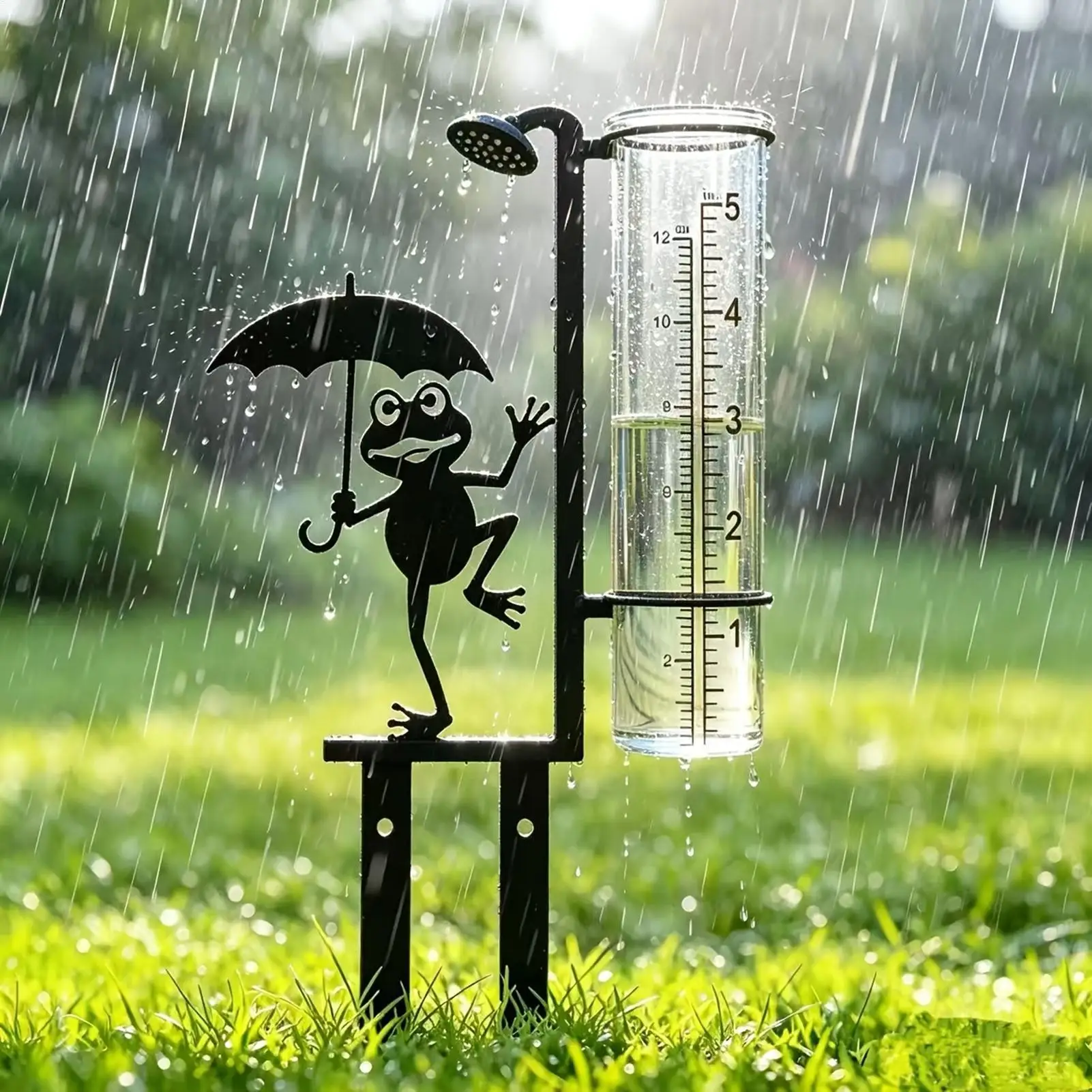 Rain Gauge Outdoor Metal Frog Decor Weatherproof Frost Resistant Garden Rain Measure Lawn Patio Flower Bed Yard