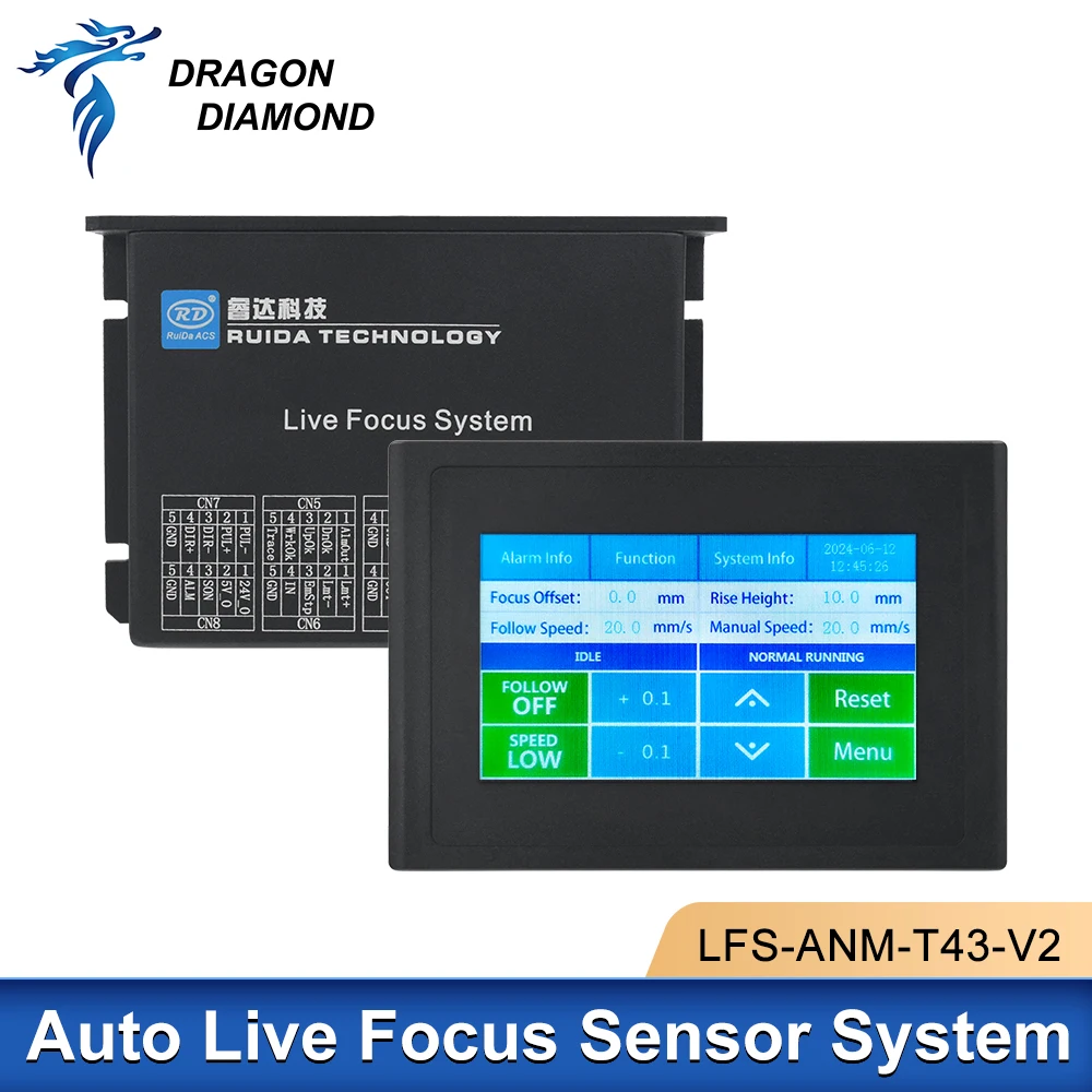 

Ruida Auto Live Focus Sensor System LFS-ANM-T43-V2 Hybird Laser Head Driver for Nonmetal Plywood Wood CO2 Cutting Machine