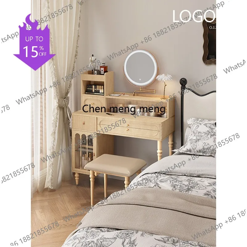 M183 French retro solid wood dresser bedroom storage cabinet integrated makeup table