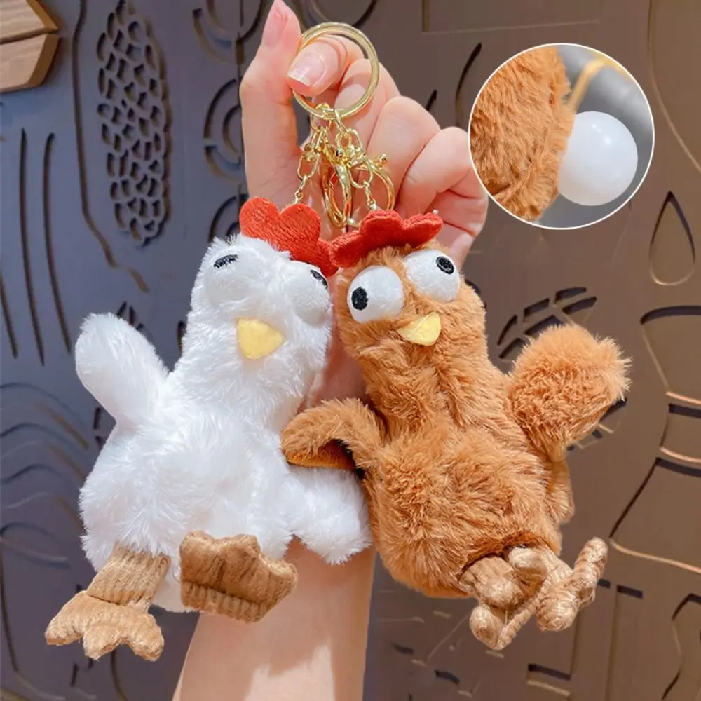 Cuddly Egg-laying Chicken Keychain Plush Funny Squeaking Plush Doll Toy Hanging Cartoon Animal Stuffed Bag Pendant