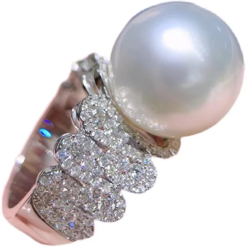 Elegant and Round Natural Large Pearl Ring with Personalized Design for Women, Adjustable Opening for Jewelry, Lover\'s Gift