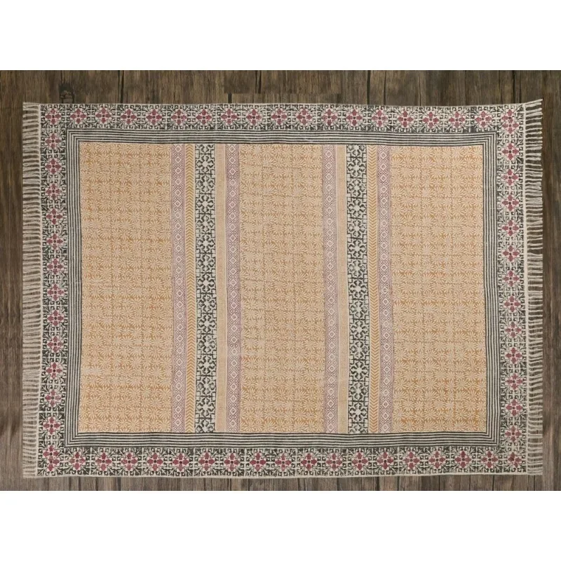 Cotton Printed Rugs Block Print Flat Weave Hand Loom Organic Vegetable Dye