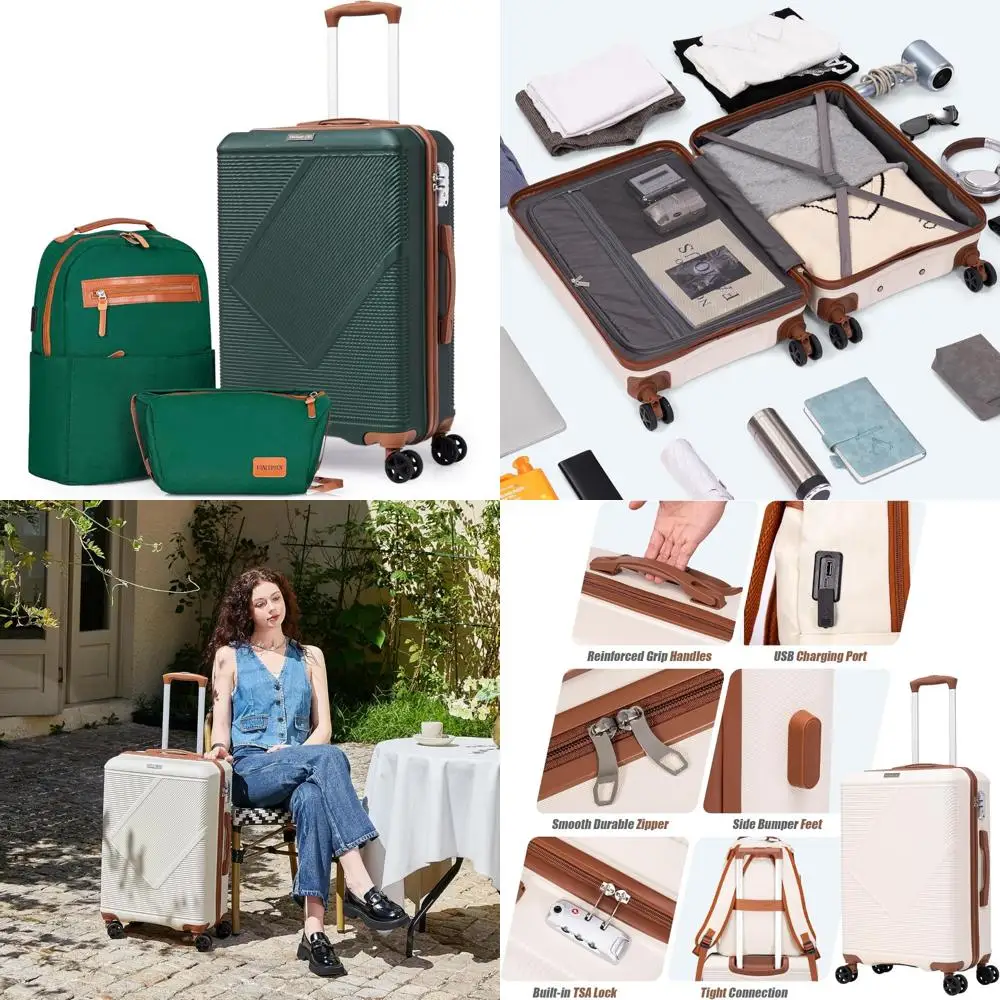 

Легкий набор чемоданов из трех предметов из АБС-пластика с 20-дюймовой ручной клади, замком TSA и прочными дорожными чемоданами