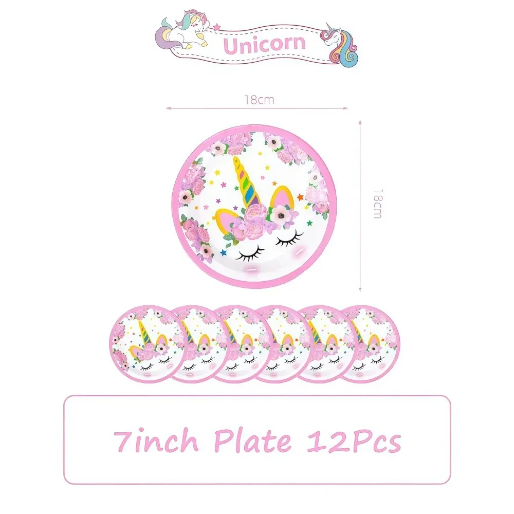 Unicorn Anime Tableware Sets Plate Cup Napkin Home Party Supplies Happy Birthday Decoration Girl Pink Party Wedding DIY Gift Toy view 2