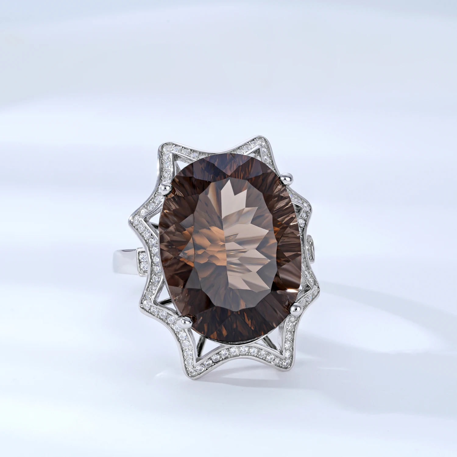 SILE Fine Jewelry Women Natural 23.1Ct Smoky Quartz 100% 925 Sterling Silver Rings Luxury Gemstone Ring Anniversary Party Gifts