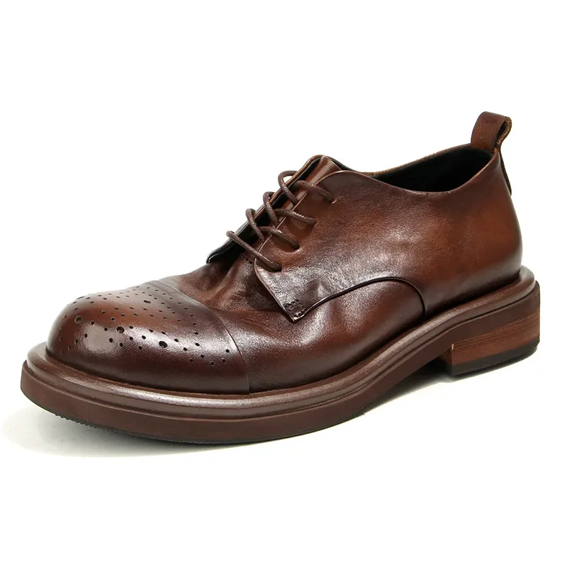 High Quality British Men's Shoes with Carved Patterns, Fashionable Casual Leather Shoes, Cowhide Retro Handmade Old Style