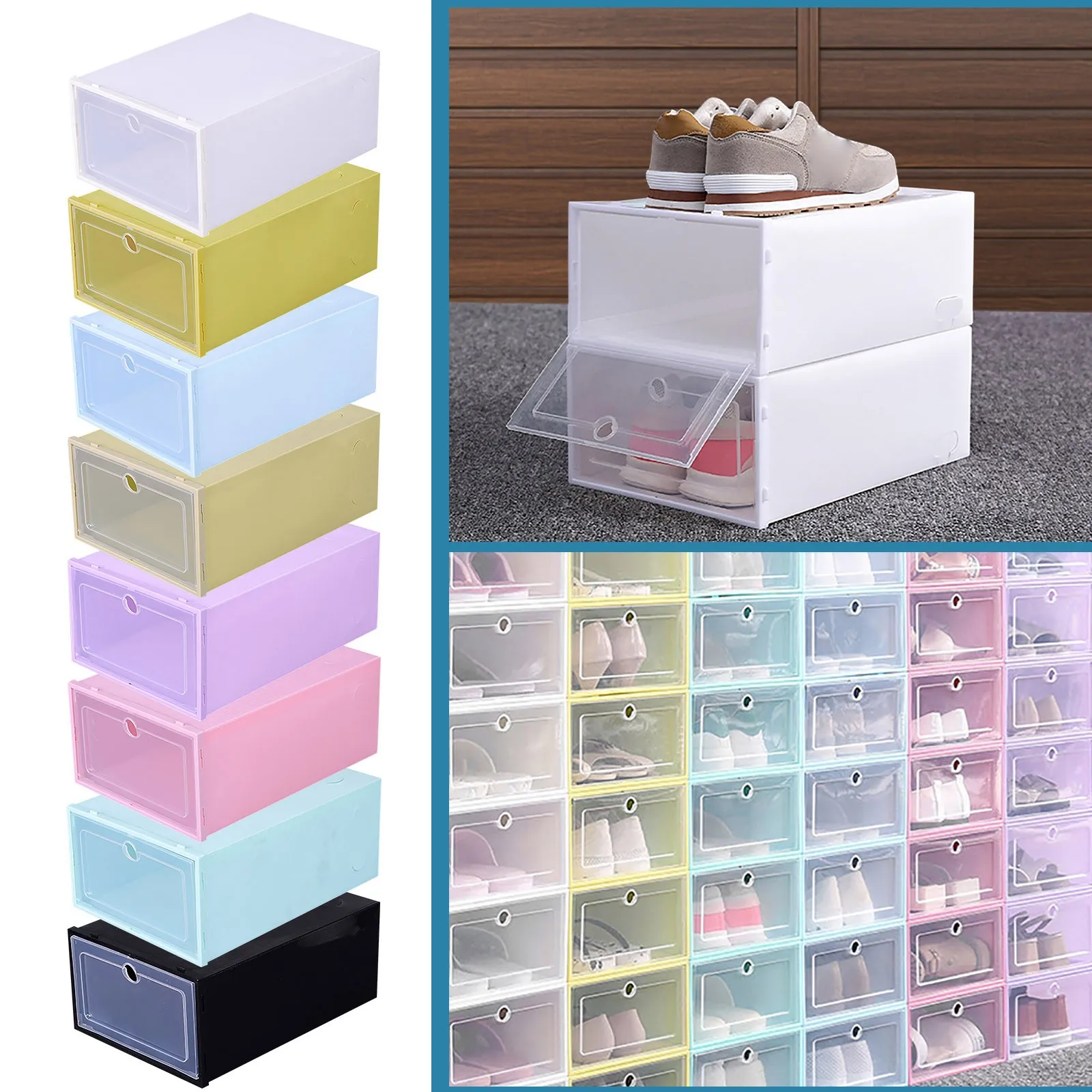 Foldable Clear Shoes Storage Box Plastic Stackable Shoe Organizer