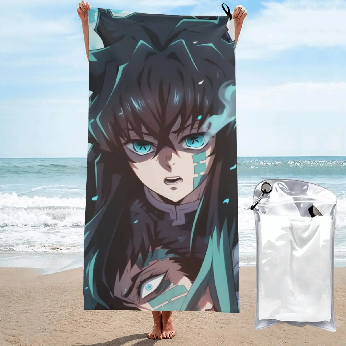 Muichiro Tokito Demon Slayer Beach Towel Poncho Bathing Towels Cover-ups Quick Dry Sand Free Yoga Spa Gym Pool