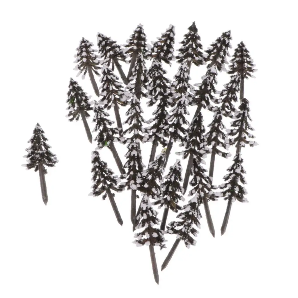 30pcs Model Cedar Trees Model Train Scenery Architecture Scenery Trees with Snow, 1.97 inches