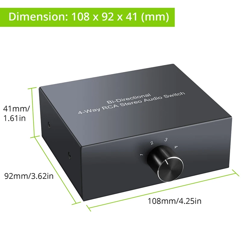 4 Way Bi-direcional RCA Stereo Audio Switch, 1 em 4 Out ou 4 em 1 Out L/R Jack, Sound Channel, Audio Switcher Selector